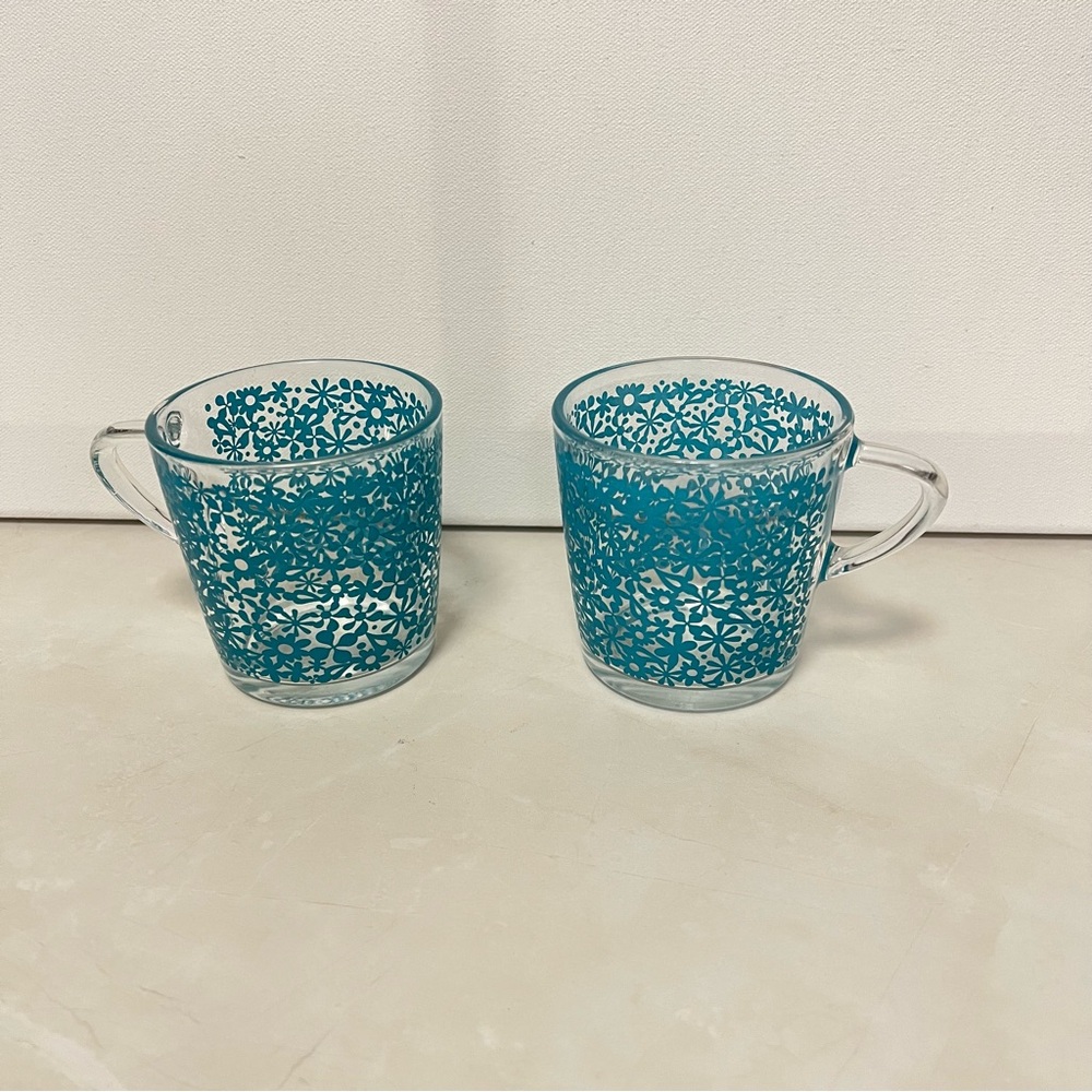 IKEA Denmark Flower Power Glass Coffee Tea Mugs 8 Ounces